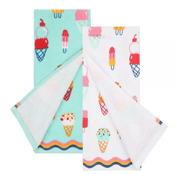 Set of 2 Ice Cream Truck Kitchen Towels Cones Popsicles Scoops Frozen Treats - Picture 2 of 4
